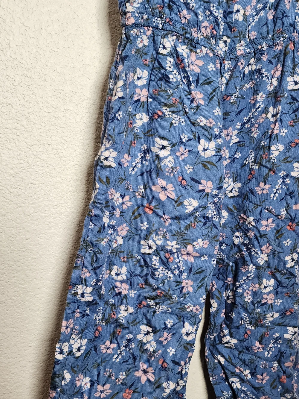 OshKosh B'gosh Blue Floral Romper Cap Sleeves with Pink & White Accents